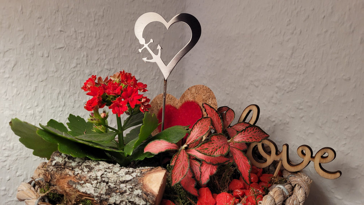Blumenstecker "Herz mit Anker" Edelstahl