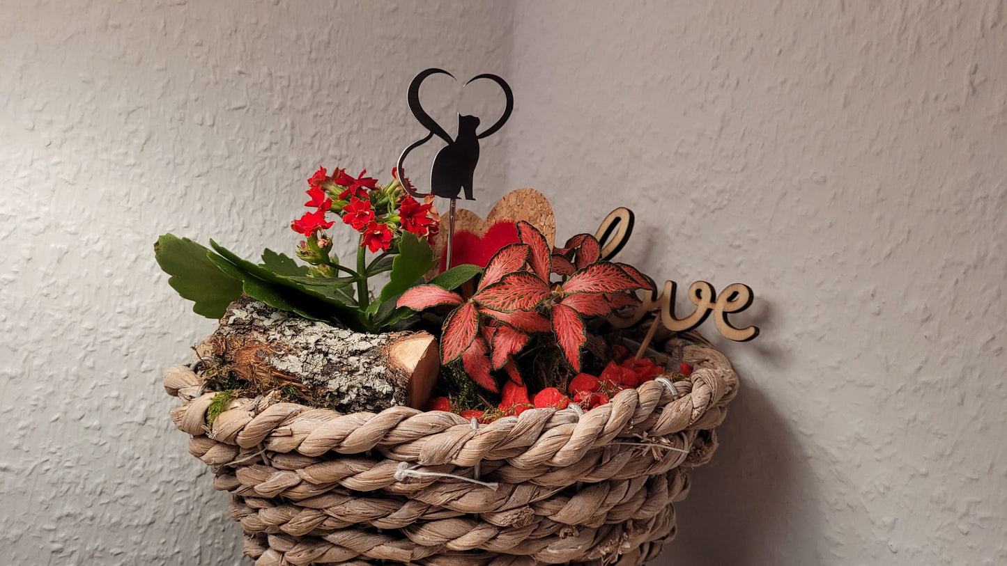 Blumenstecker "Katze im Herz" Edelstahl