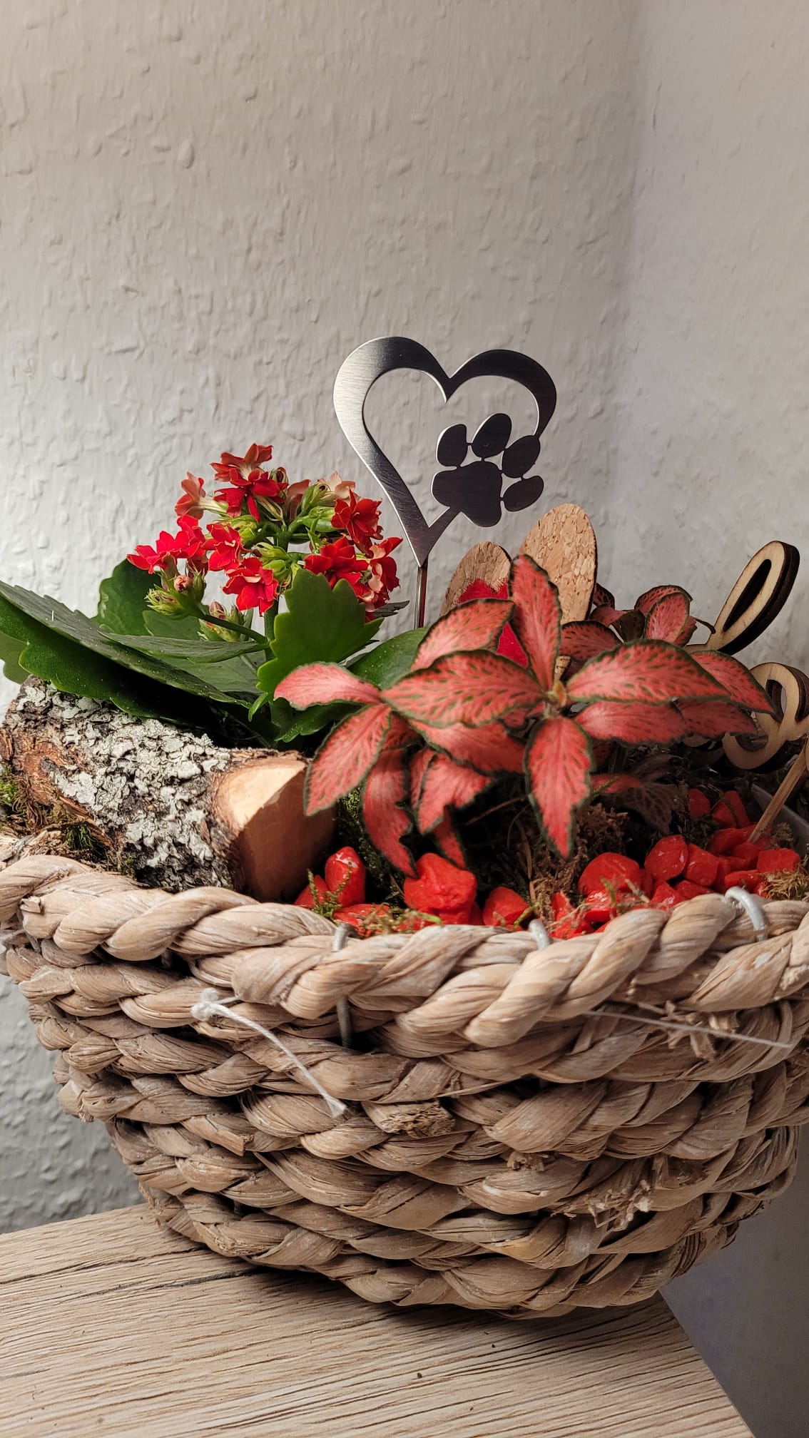 Blumenstecker "Herz mit Pfote" Edelstahl