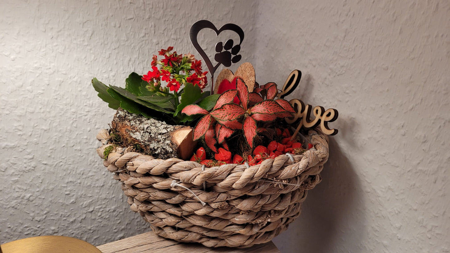 Blumenstecker "Herz mit Pfote" Edelstahl